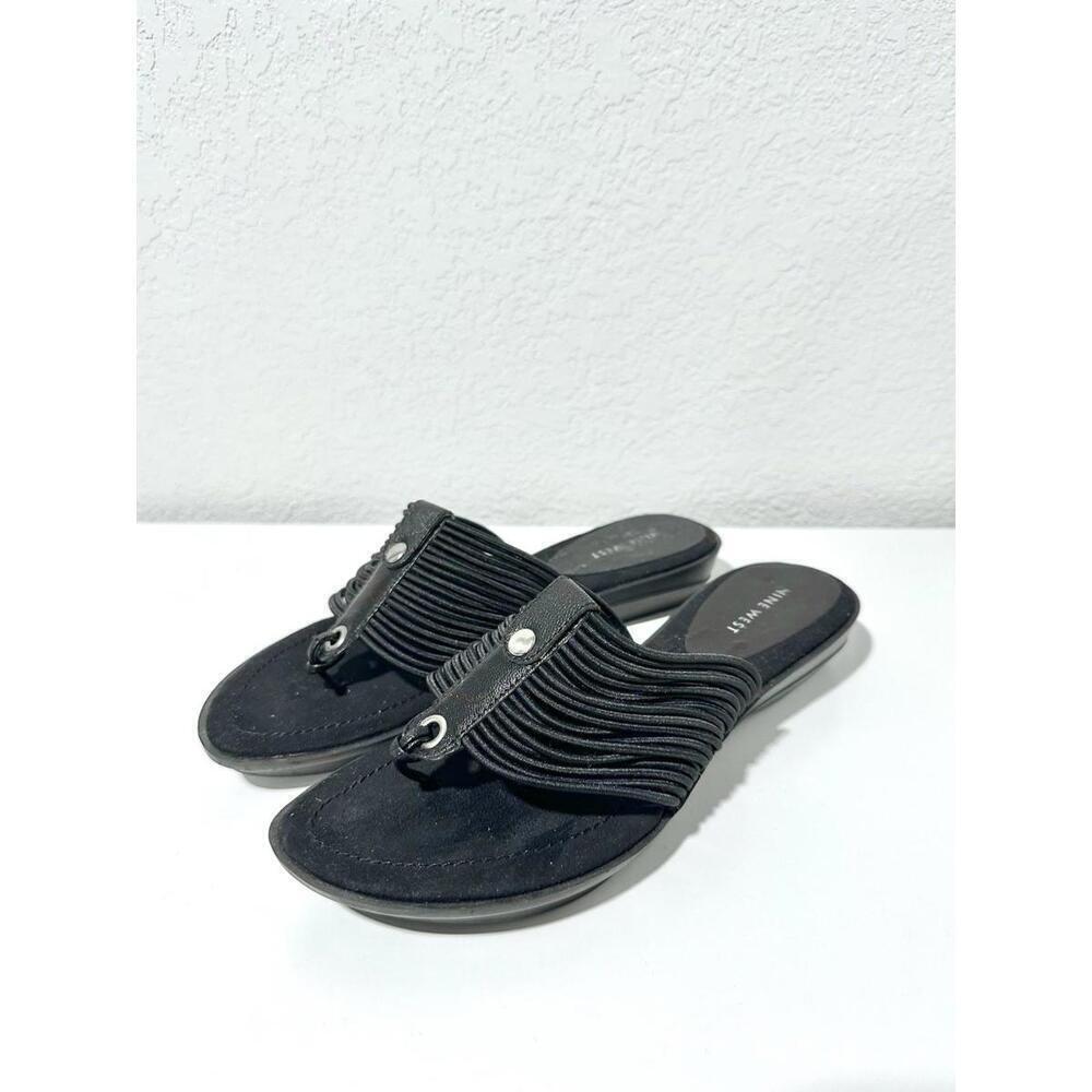 Nine West Womens Sandals Thong Multi Strap Design Black Silver Accent Size 8M - Picture 1 of 7